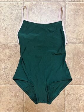 Yumiko leotard Size M Green with Light Pink Trim